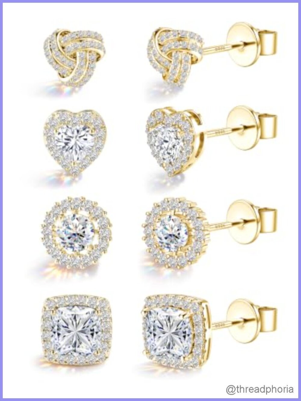 Sterling Silver Cubic Zirconia Stud Earrings Hypoallergenic 14K Yellow Gold
